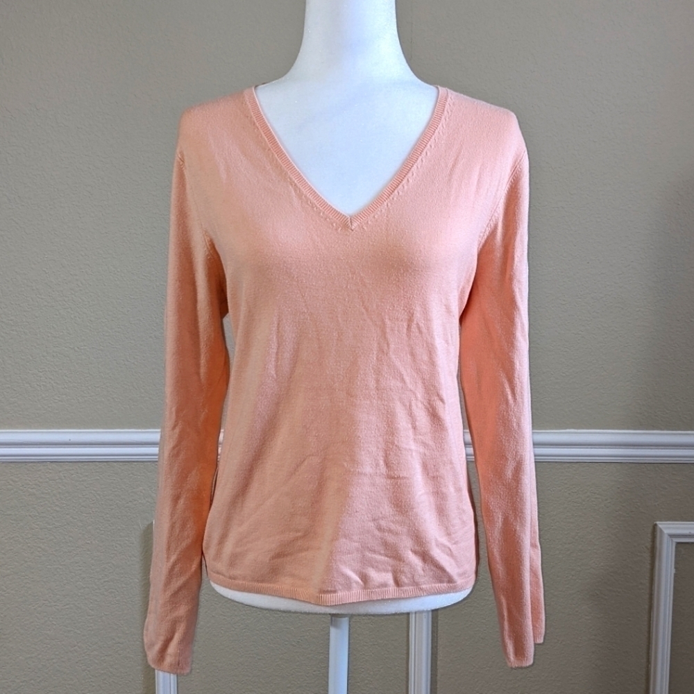 Peach Long Sleeve Lightweight V Neck Top